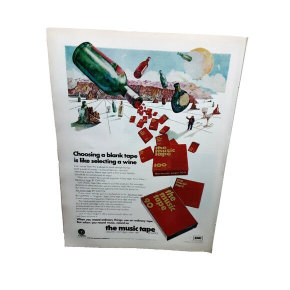 1974 Capitol Music Tape Blank Cassette Print Ad Vintage Audio Recording - Picture 1 of 1
